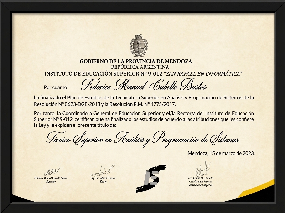 University diploma for Systems Analysis and Programming